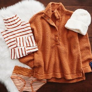 Aerie sherpa snap fleece pullover sweater sweatshirt oversized
